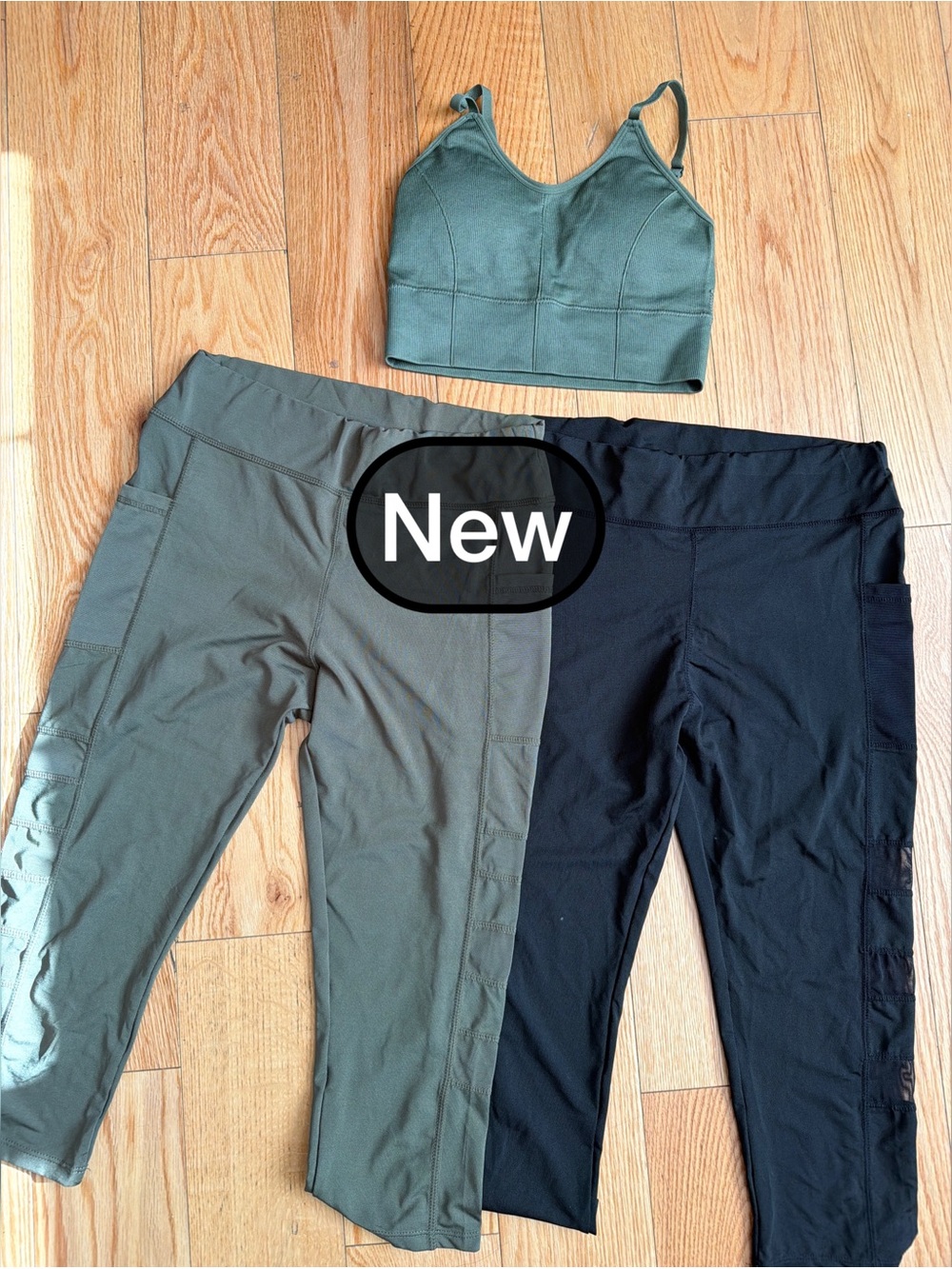 Olive Green Sports Bra and Ankle Length Leggings Set+ Extra Black leggings